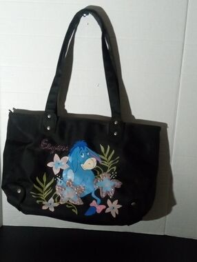 Disney Black Eeyore Floral Tote with Pink Sequin Accents